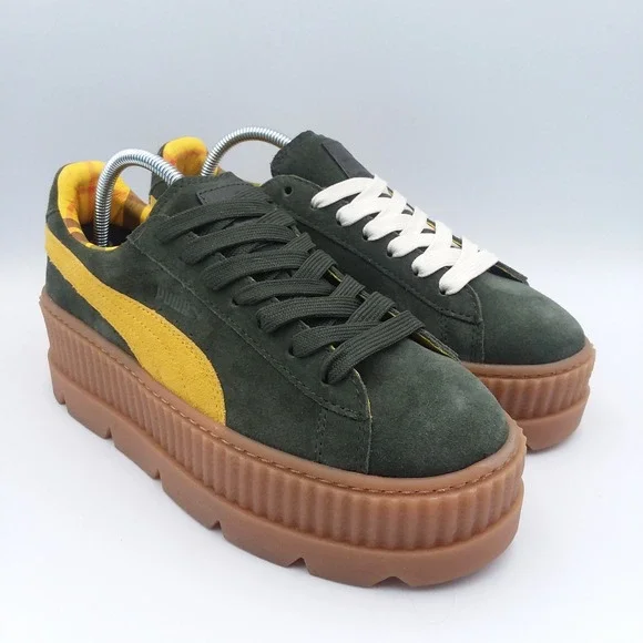 Puma X Fenty Rihanna Cleated Creeper Green Yellow Suede Platform Shoes Women's 8 - Picture 6 of 13